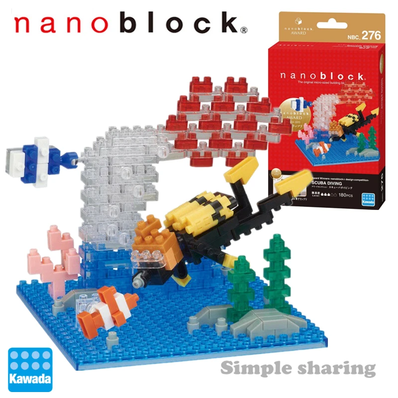 NanoBlock Nbc-276 Ныряние с аквалангом Новые 180 деталей строительные блоки Развивающие