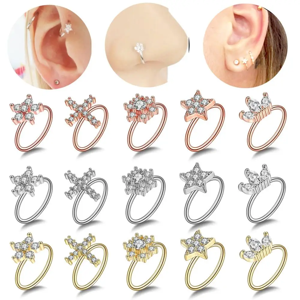 1 шт крест цветок сгибаемый пирсинг уха Tragus серьги Надеваемые На ушной хрящ нос