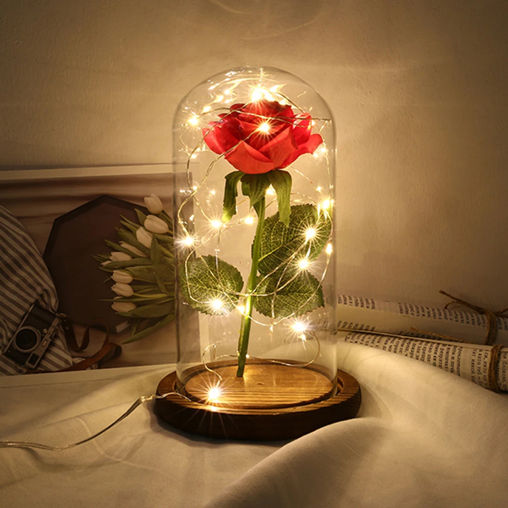 Романтичный светодиодный светильник в виде розы с изображением красавицы и