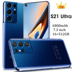 Téléphone portable S21 Ultra débloqué, écran de 7.3 pouces, Smartphone, mémoire de 16GB et 512GB, batterie de 6800mAh, Android, 4G, 5G 