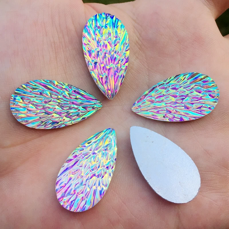 15pcs 15*29mm White Teardrop Resin AB Rhinestones Sewing On Flatback Crystals