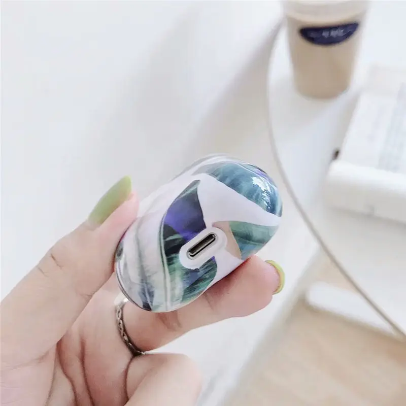 Мраморный чехол для наушников Airpods Bluetooth кожухи головных телефонов Цветок Жесткий Чехол для наушников Airpods 1 2 зарядная коробка Coque