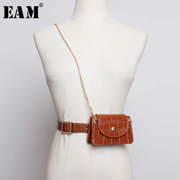 

[EAM] Pu Leather Black Mini-bag Chain Split Long Belt Personality Women New Fashion Tide All-match Spring Autumn 2020 1H229