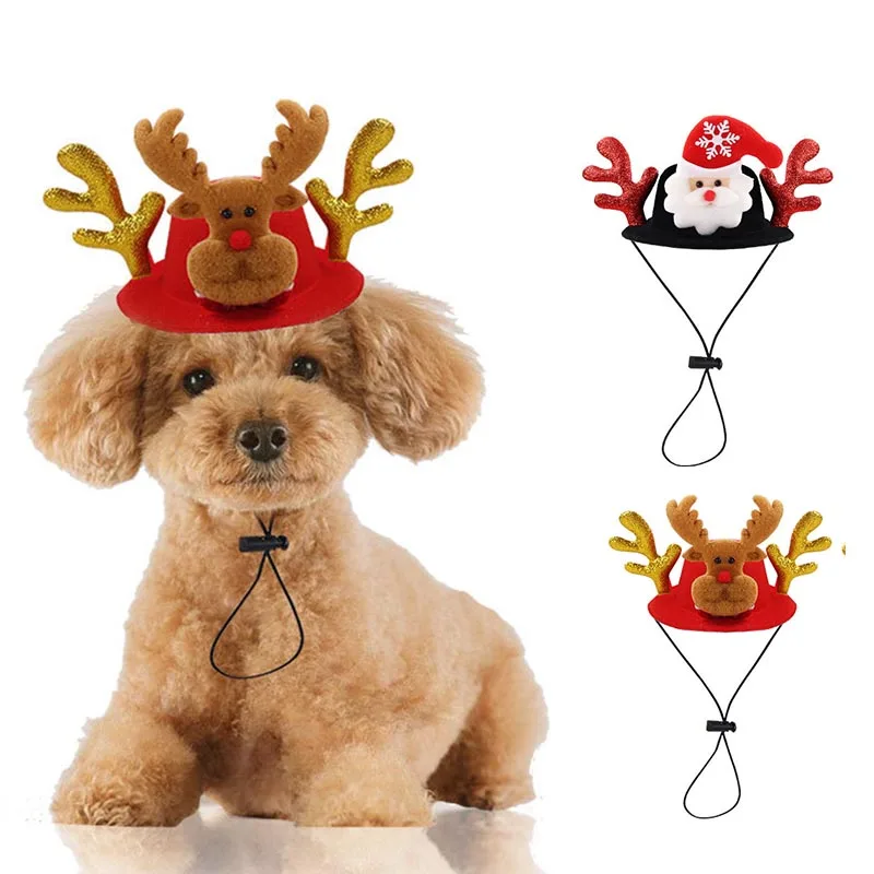 Рождественская шляпа для животных, милая собачка, кошка, шляпа Санта-лося, стильная шапка для маленьких и средних кошек, собак, модный Рождественский праздничный головной убор для домашних животных