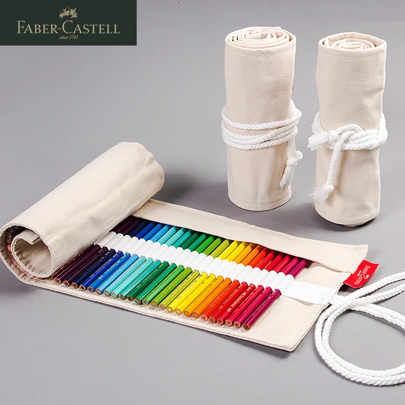 FABER CASTELL 캔버스 펜 커튼 50/64/76 구멍 연필 가방 케이스 홀더 롤업 스케치 연필 보관 주머니 학생 그림 도구
