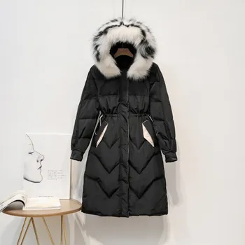 

Fox Fur Collar Winter Coat 20% White Duck Down Women Puffer Jacket Warm Parka Casaco 1241 YY1512