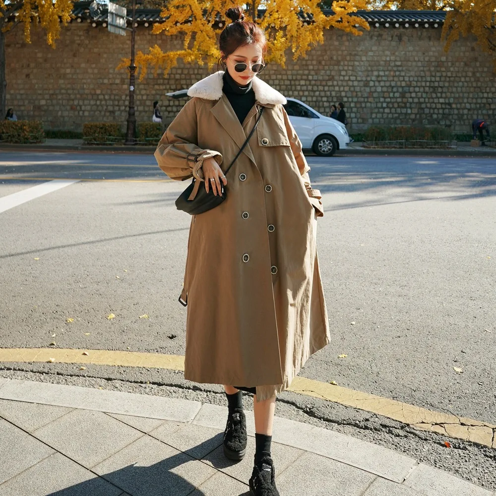 

Photo Shoot Lamb Fur Collar Workwear Cotton Overcoat 2019 Winter New Style Fashionable WOMEN'S Dress Retro CHIC feng zhang Cotto