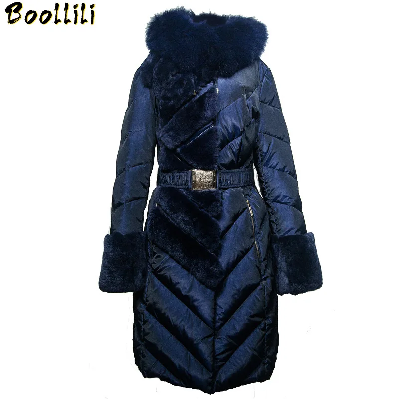 Boollili 2020 Women's Down Jacket Hooded Winter Coat Women Real Fox Fur Collar Long Puffer Thick Warm Casacas Para Mujer | Женская
