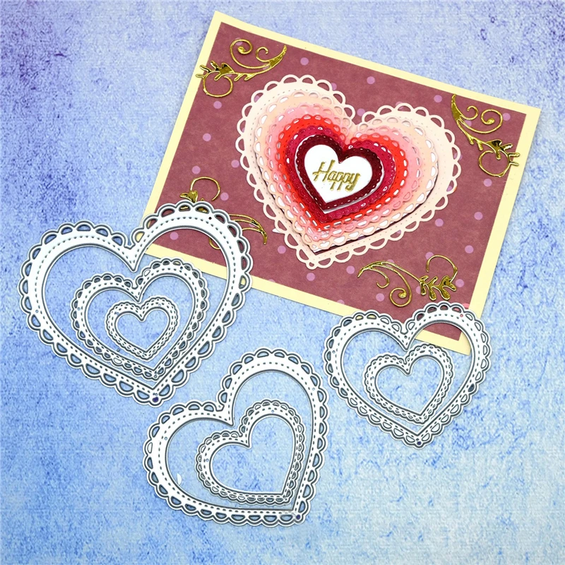 

Naifumodo Crafts Metal Steel Cutting Dies Stitched Nested Heart Stencil for DIY Scrapbooking Paper/photo Cards Embossing Dies