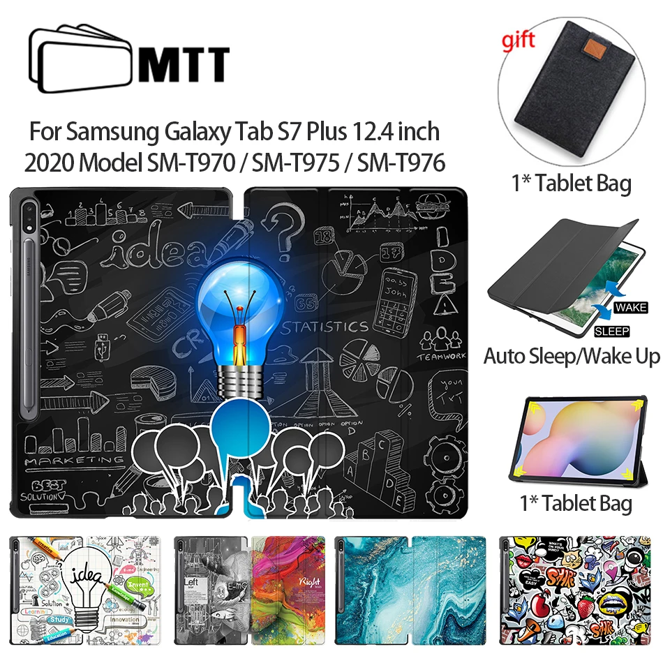 

MTT 2020 Case For Samsung Galaxy Tab S7 Plus 12.4 inch PU Leather Folio Flip Stand Cover Smart Protective Funda SM-T970 SM-T975
