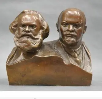 

collecting OLD copper decoration BRASS Old 6'' Elaborate Great Communist Marx And Lenin Bust BRAAS Statue sculpture