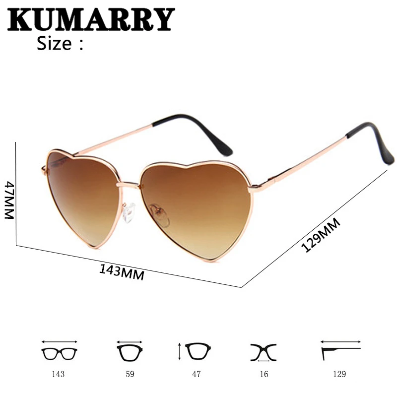 KUMARRY, модные солнцезащитные очки в форме сердца, Женские винтажные цветные солнцезащитные очки, женские очки для отдыха на открытом воздухе, солнцезащитные очки, UV400