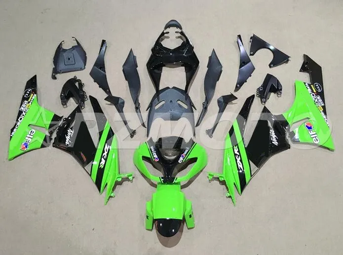 Литья под давлением ABS обтекатель, пригодный для Kawasaki ZX6R 2009 2010 2011 2012 Обтекатели ZX-6R 09, 10, 11, 12, ниндзя 636 цвета: зеленый, черный эльф
