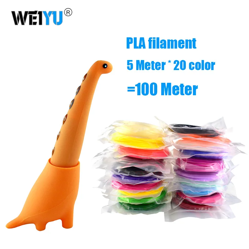 RP700A weiyu 3D Ручка для детей динозавр стебель игрушки 3D печать Ручка принтер Рисунок Живопись Художественный набор с 2 скоростями безопасный режим сна - Цвет: Orange and 100m