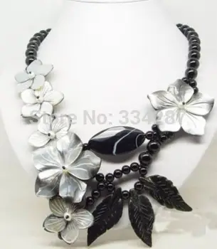 

New Genuine Black Agates shell Flower wedding/Party/Ball/Gift necklaces
