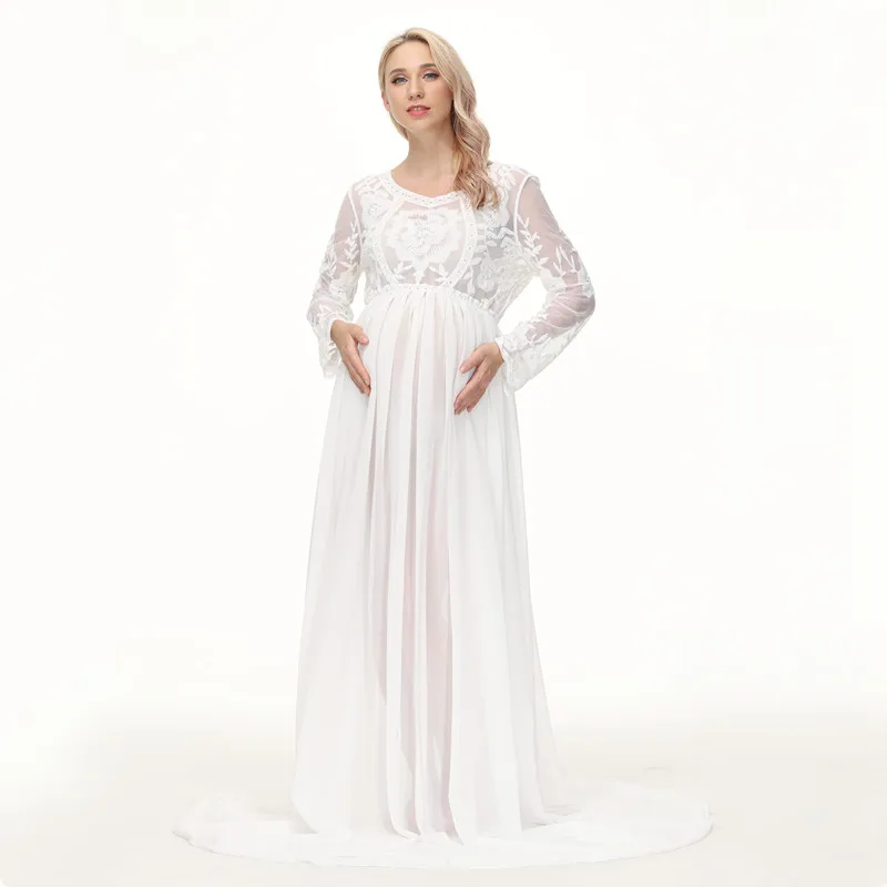 Crochet Lace Maternity Long Dresses For Photo Shoot Pregnancy Photography Props Maxi Dresses Chiffon Pregnant Woman Dress