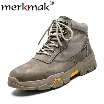 

Merkmak Winter Autumn Men Boots Fashion Retro Lace-up Work Boots Warm Non-slip Snow Booties Big Size 39-48 Male Winter Shoes
