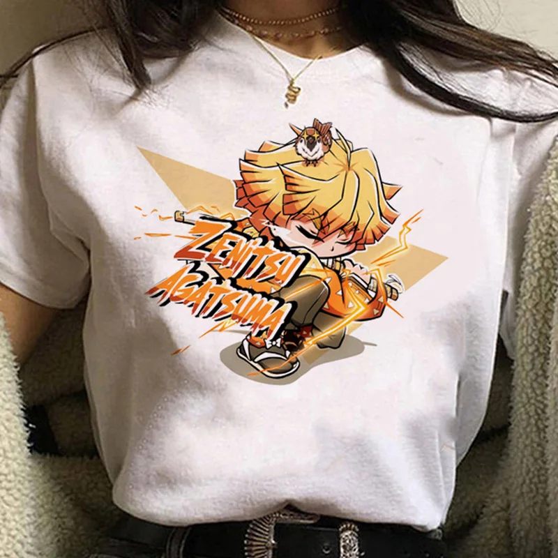 Summer T-shirt Japanese Anime Kamado Nezuko Demon Slayer 3D Printing Casual Woman T-shirt Short Sleeve Oversized Ladies Clothing black and white striped shirt