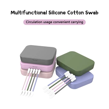 

4Pcs/Box Reusable Cotton Swabs Women Makeup Ear Cleaning Cosmetic Silicone Washable Cotton Swab Double Head Cotton Buds Tip