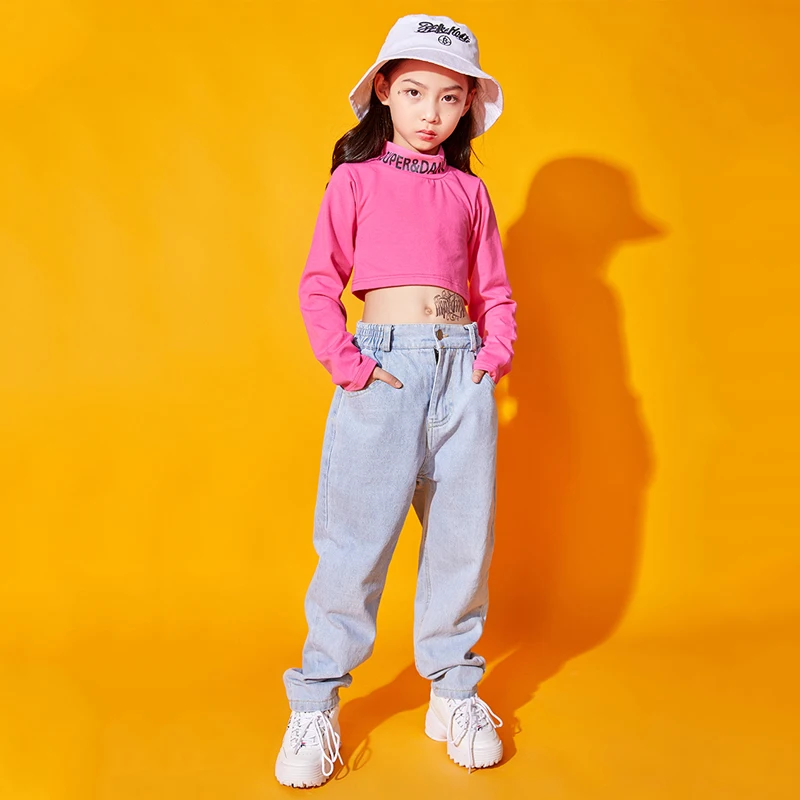 

New Girls Jazz Dance Costume Children Hip Hop Performance Clothing Kids Street/Modern Dance Long Sleeve Stage Outfit DQL1900