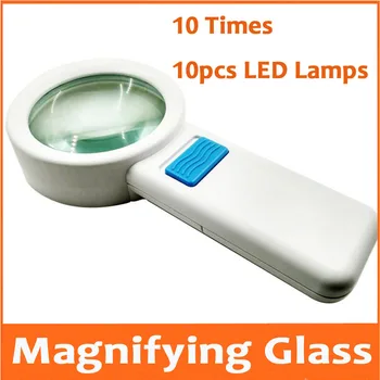 

10X 68mm Double Lens Children Educational Illuminated Handheld Reading Magnifier 10 Times Magnifying Glass with 14pcs LED Lamps