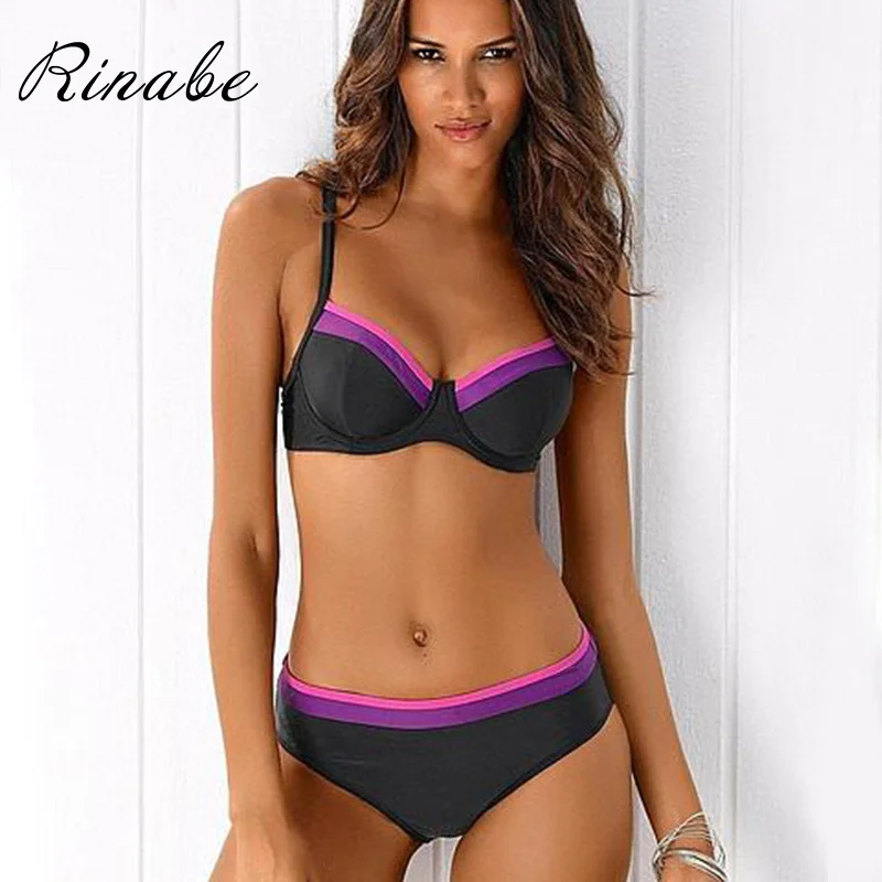 

Push Up Bikini Female Print Swimsuit Women Bathing Suit V Neck Swimwear Stripe Sexy Bikinis Solid Biquini Plus Size Bikini Set