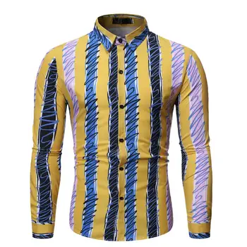 

Long sleeve Flower Blouse Men clothing Social Shirt For Male Slim Casual Striped Men's Shirt Yellow black