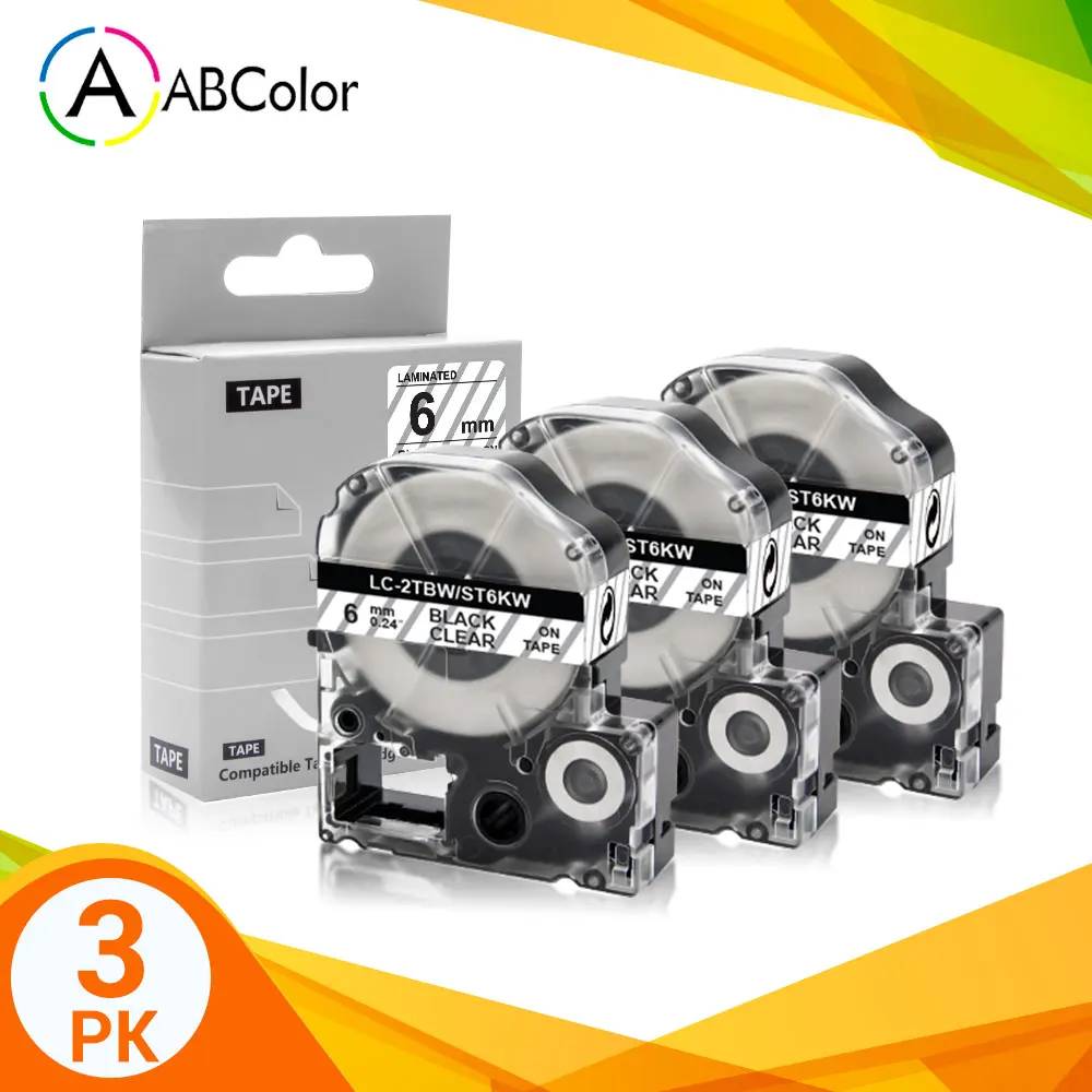 3pcs St6kw Tape For Epson St6kw Black On Clear Label Tape Lk2tbn