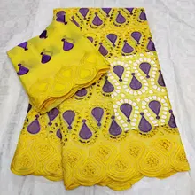 Нигерийская швейцарская вуаль кружева африканская ткань желтые кружевные ткани Геле головные уборы хлопок кружева материалы 7 ярдов