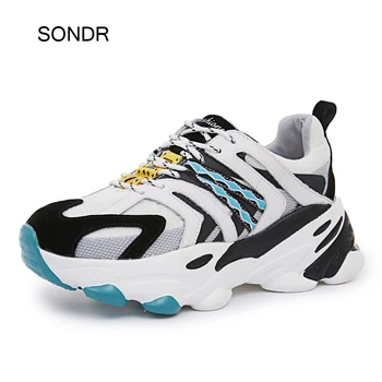 

2020 Spring New White Shoes Women Fashion Brand Ladies Chunky footware Real Leather Female Patchwork zapatos de mujer Breathable