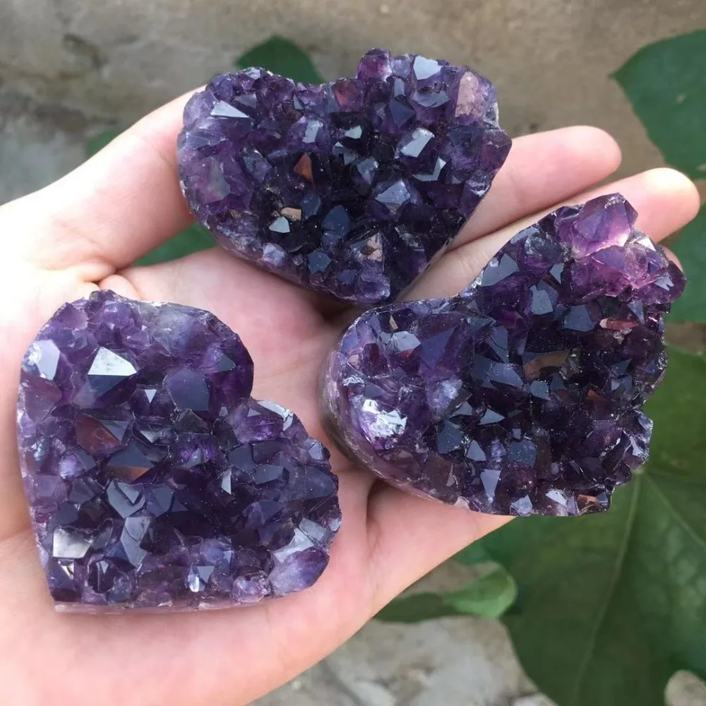 Красивых природных Уругвайский Аметист geode сердце гроздь кристаллов кварца в форме сердца Исцеляющие камни