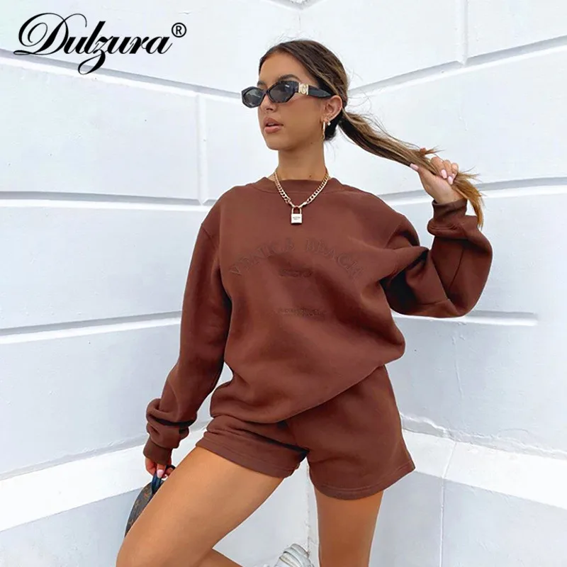 Dulzura-conjunto de 2 piezas con letras estampadas para mujer, sudadera de manga larga, pantalones cortos de chándal, chándal informal holgado, ropa de descanso, otoño e invierno, 2020