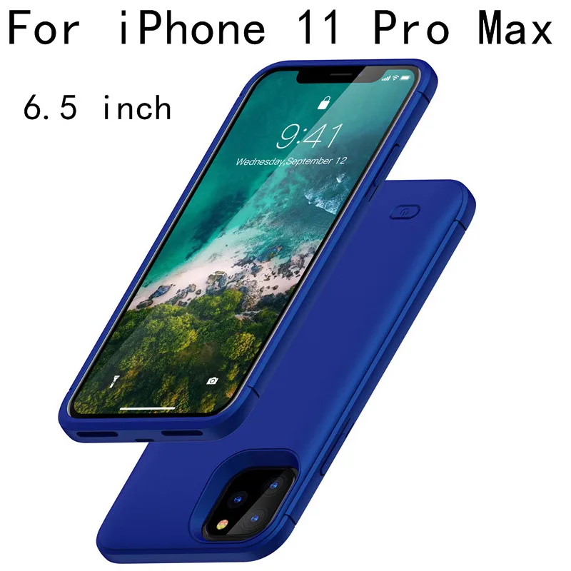 Чехол для зарядного устройства для iPhone 11, чехол для зарядного устройства с зарядным устройством для iPhone 11 Pro Max, тонкий внешний чехол для зарядки, поддержка аудио - Цвет: i11 ProMax-Blue