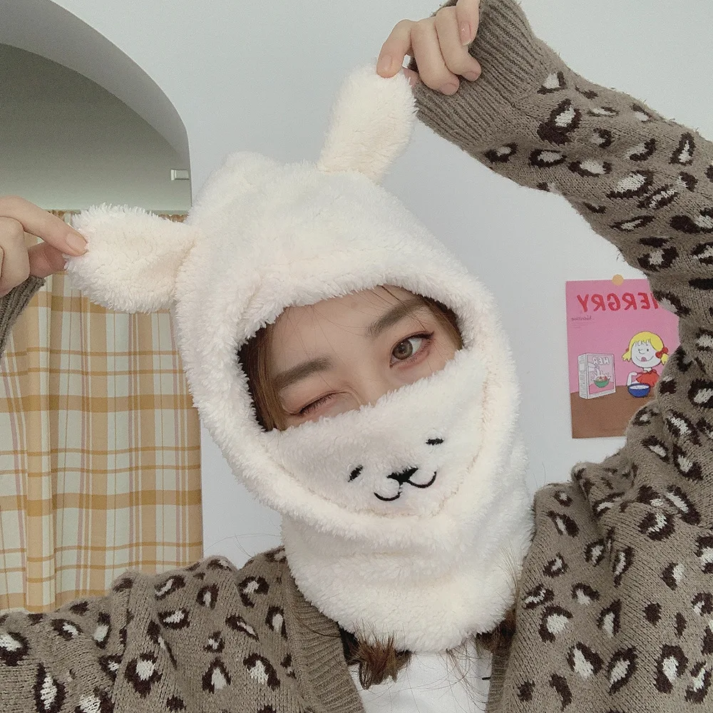 ₩14,907에서 베레모 kawaii lambswool earmuffs 캡 만화 베어 넥 커키 페이스 쉴드 겨울 따뜻한 두꺼운