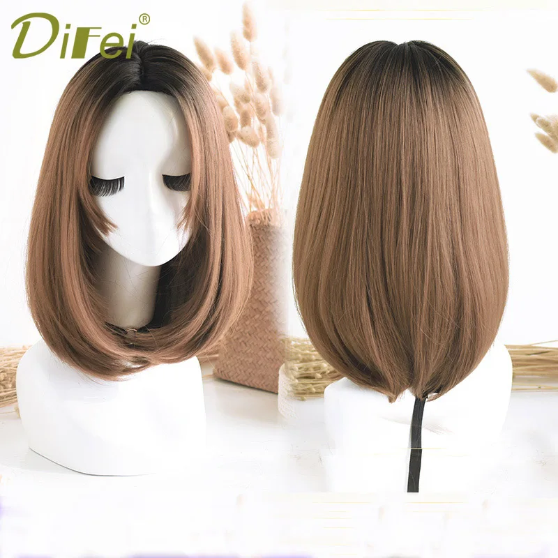 DIFEI Высокая температура Синтетический парик средней длины Боб прямые волосы