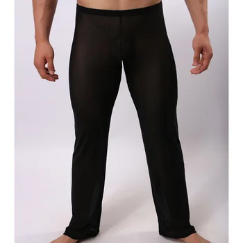 

2020 Summer Male Sleep Bottoms Men's Sexy Lingerie Long Pants Thermal Mesh Sheer See-through Underwear Sleep Pants Trousers
