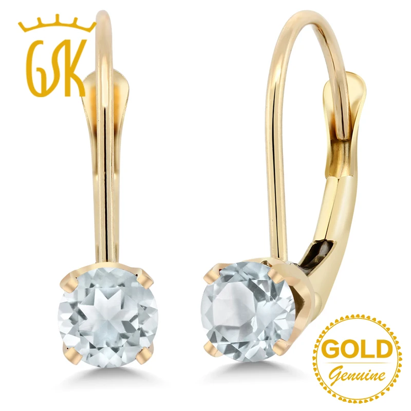 Серьги GemStoneKing 0 44 Ct круглые из натурального небесно синего цвета аквамарин