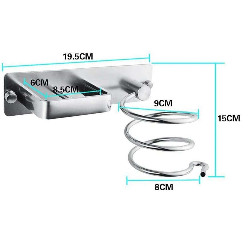 Органайзер стенка для ванной комнаты держатель для сушилки для волос космическая алюминиевая спиральная конструкция практичная перфорация вешалка прочная