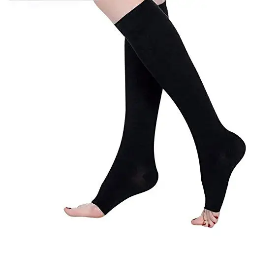 CXZD, женские медицинские компрессионные носки, уровень давления, медицинские икры, открытый носок, варикозное расширение вен, носок из тонкого материала - Цвет: Black 2