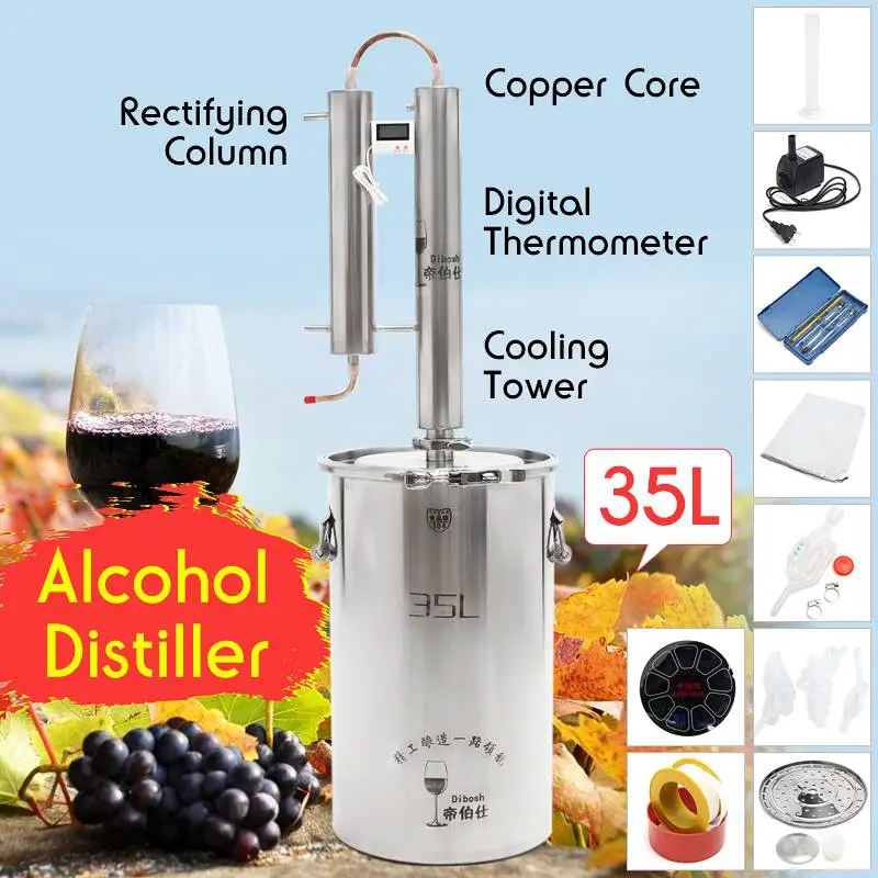  Efficient 12/20/35L Distiller Stainless Steel Moonshine Alcohol Wine Beer Water Brewing Boiler DIY  - 4000312360370