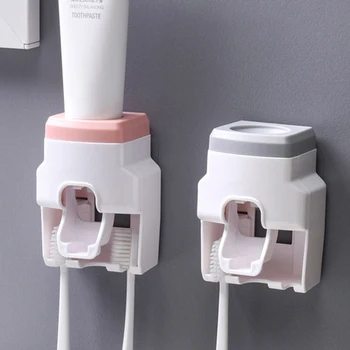 

1pcs Automatic Toothpaste Dispenser Wall Mount Toothbrush Holder Storage Rack Bathroom Accessories Set Toothpaste Organizer