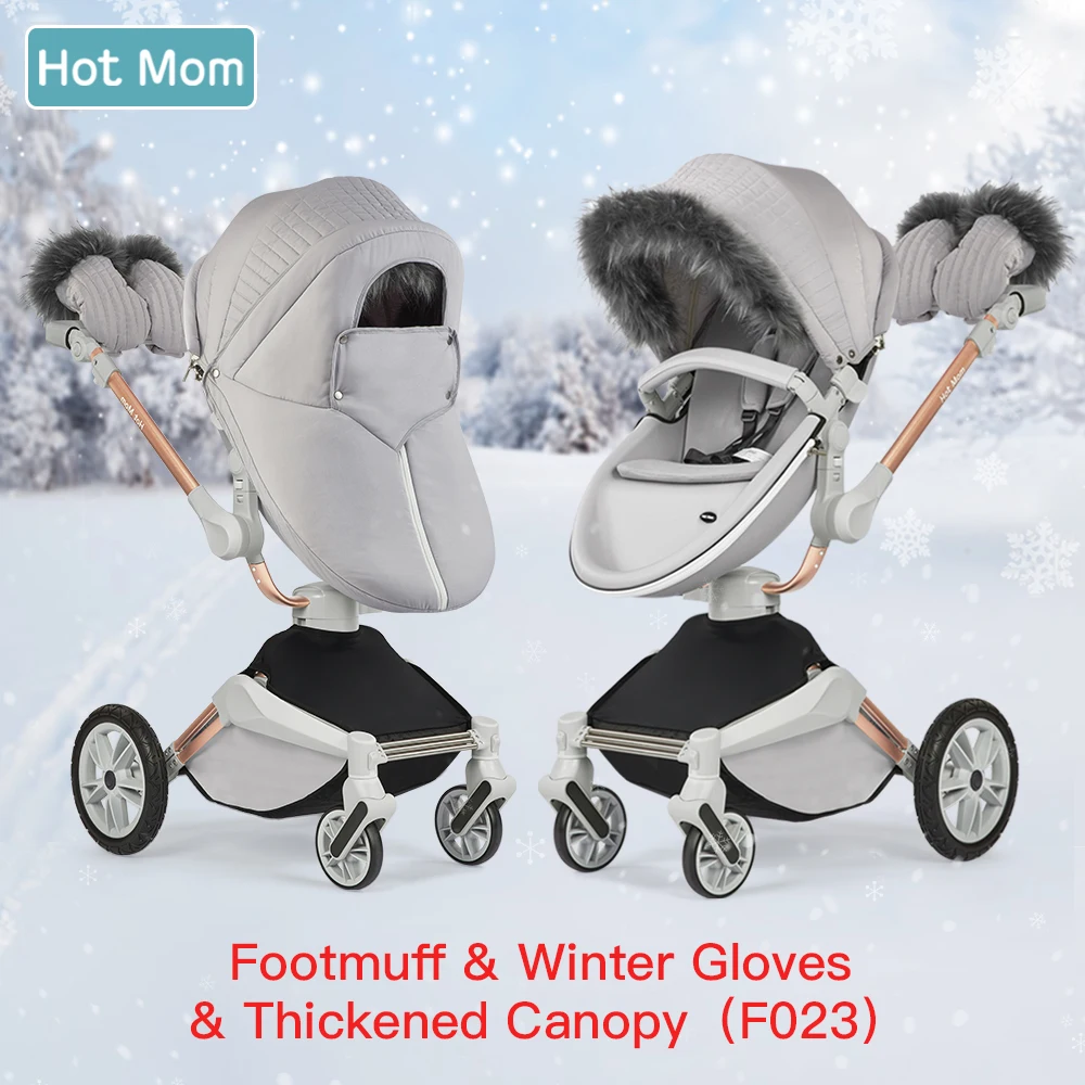 Hot Mom F023  360 degree rotation Stroller Accessories Winter Outkit with Footmuff & Fur Gloves and Thickened Canopy