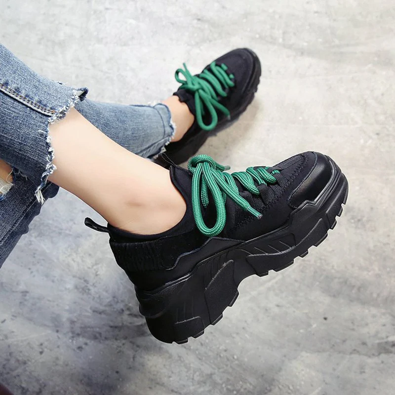 Кеды Baideng женские спортивные кроссовки на платформе толстая подошва черные