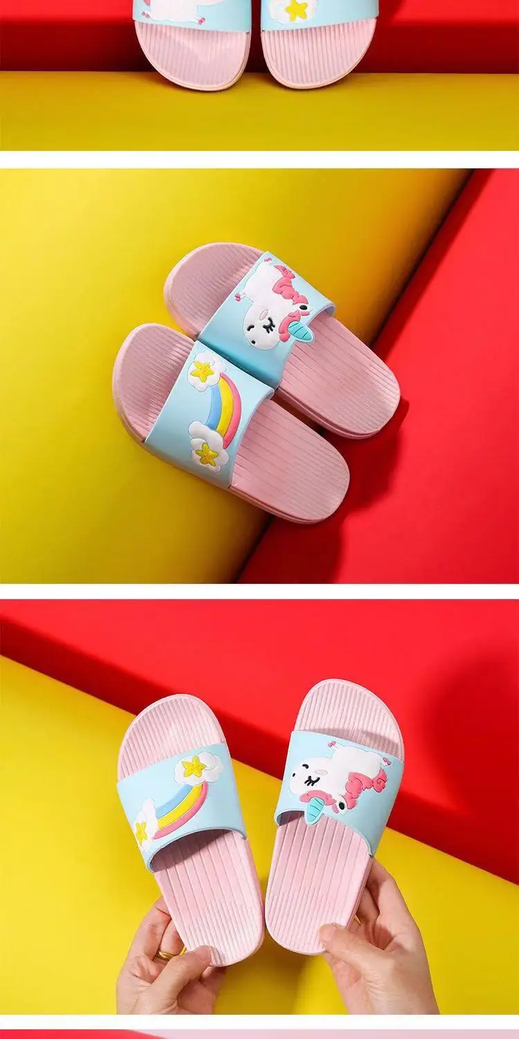 Baby Girls Cartoon Unicorn Toddler Beach Swimming Slippers Kids Boy Rainbow Shoes Children Summer Flip Flops Indoor Cute Sandals