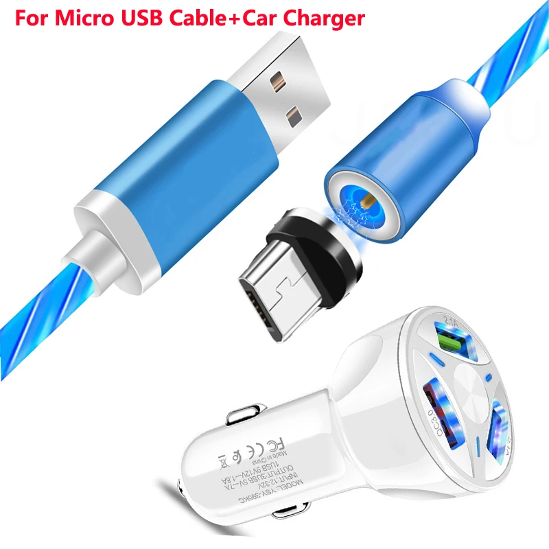 Магнитный кабель Micro USB, течёт светильник, кабель для Nokia N530 Lumia 920 920 928 T 929 930 950 XL, кабель для быстрой зарядки автомобиля - Тип штекера: Cable and Charger