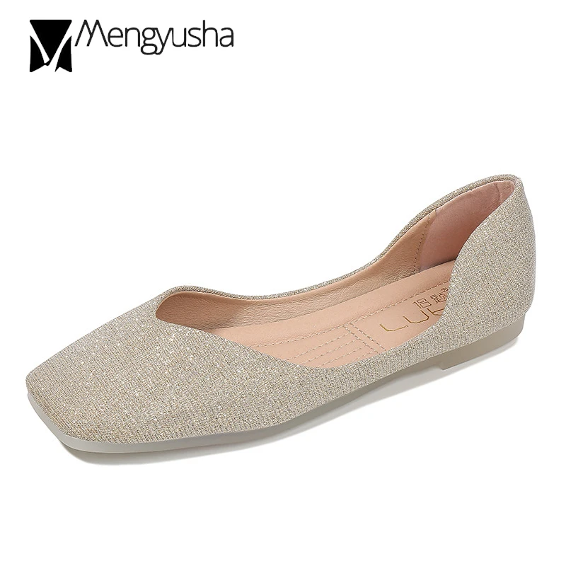 glitter sequins cloth square toe shallow flats women shoes transparent jelly flower soft bottom moccasins non-slip ballet flats