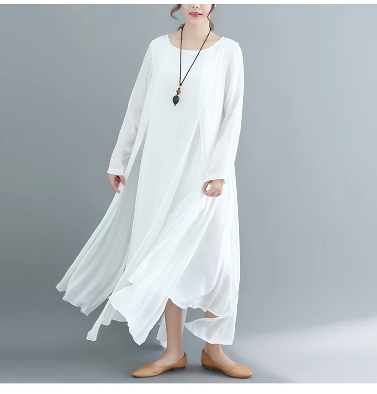 Хлопок и лен Винтаж женское платье Vestidos платье трапециевидной формы летние нерегулярные, белые, большие размеры элегантное платье DJ353