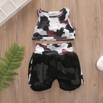 

Children Clothes Hip Hop Camouflage Vest Top+ Black Mesh Pants 2Pcs For Girls Set Toddler Kid Clothes Wear