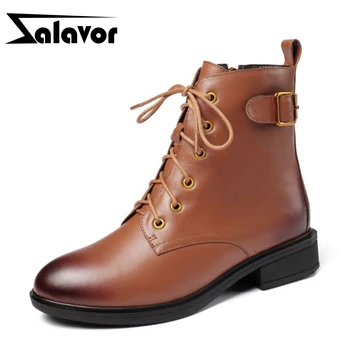 

ZALAVOR Real Leather Women Ankle Boots Cross Strap Zipper Winter Shoes Woman Fashion Short Boot Office Lady Footwear Size 34-41