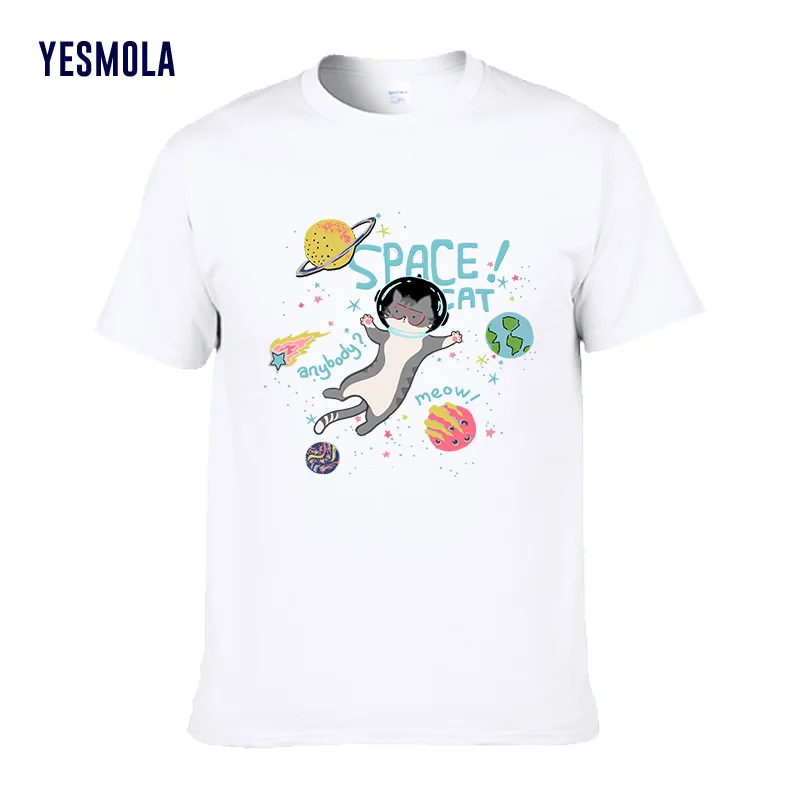 

YESMOLA Women's T-shirt Cartoon Space Cat T Shirt Summer Fashion Short-sleeved Casual Cotton Short Sleeve Unisex Tshirt